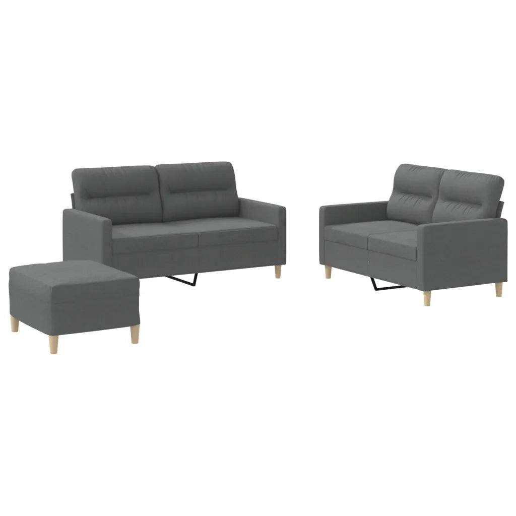 Set di Divani 3 pz con Cuscini Grigio Scuro in Tessuto