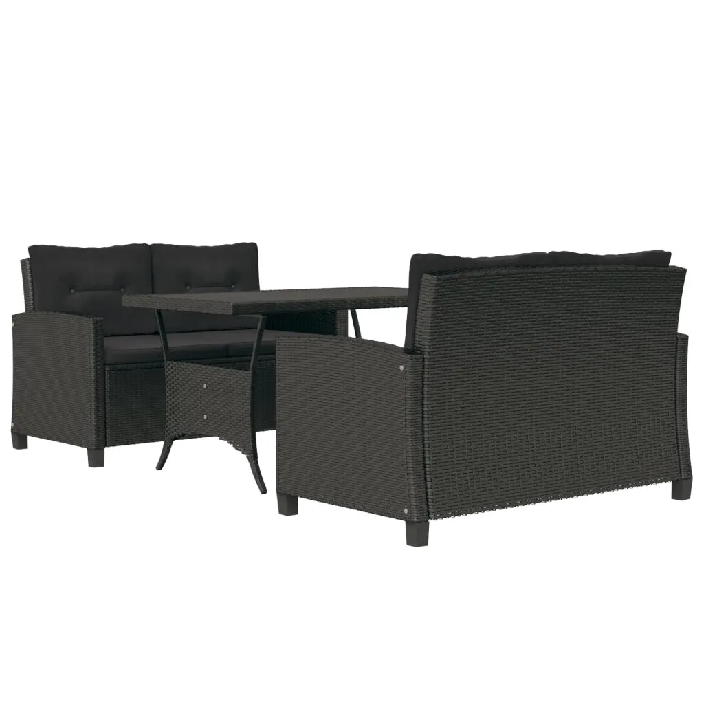 Set da Pranzo da Giardino 3 pz con Cuscini Nero in Polyrattan 3095249