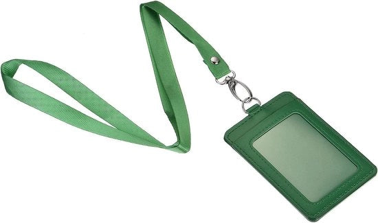 ID-kaarthouder verticale 11 x 7,4 cm con collo rimovibile, lanyard e chiusura a gancio - Verde.