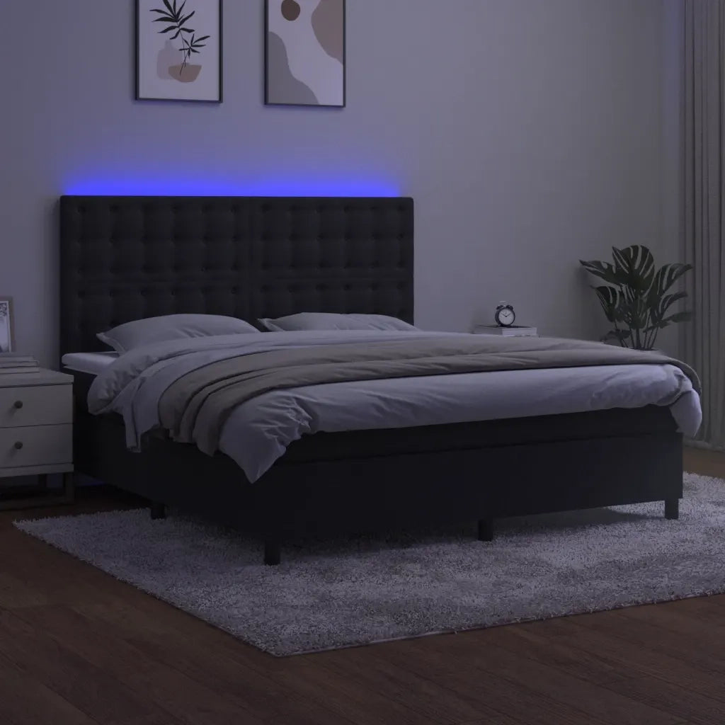 Letto a Molle con Materasso e LED Nero 180x200 cm in Velluto 3136379