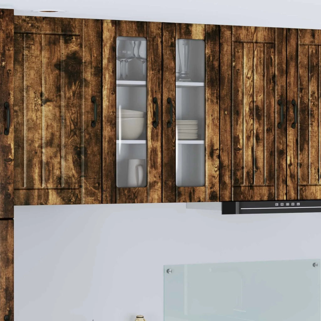 Pensile da cucina | Mobile in vetro da parete LUCCA Rovere Fumo 60 x 31 x 80 cm