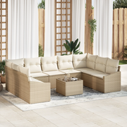 Set Divano da Giardino 10 Pezzi con Cuscini Marrone Polyrattan