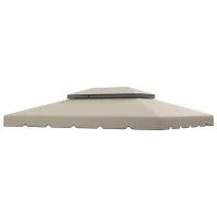 Tettuccio di Ricambio per Gazebo da Giardino 3x4m con Tetto a 2 Livelli in Poliestere Beige