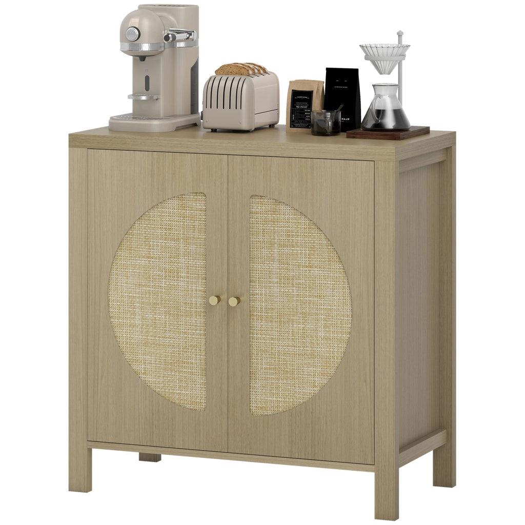 Credenza ¨C Minimal ¨C 75x38x77 cm, effetto rotin, legno naturale