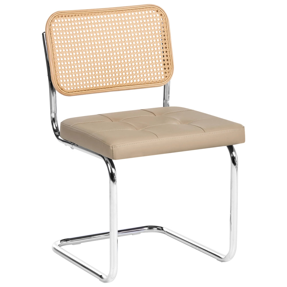 Set di 2 sedie da pranzo in ecopelle tortora con base a sbalzo in metallo stile vintage retrò