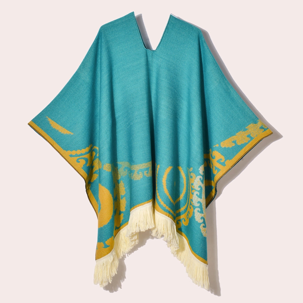 Sciarpa da viaggio da donna, stile etnico, con nappe, modello pullover, calda cappa decorativa da esterno in jacquard