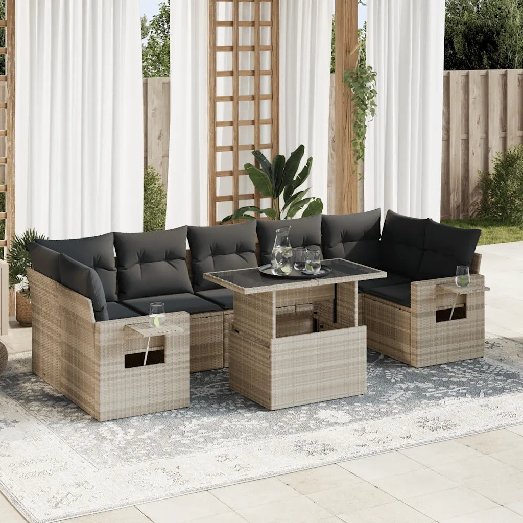 Set Divano da Giardino 8pz con Cuscini Grigio Chiaro Polyrattan 3326443