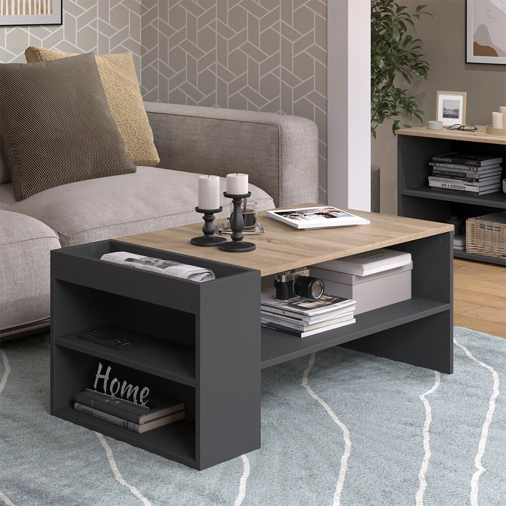 Vicco Tavolino da salotto Antracite/Sonoma 100 x 55 cm con ripiani