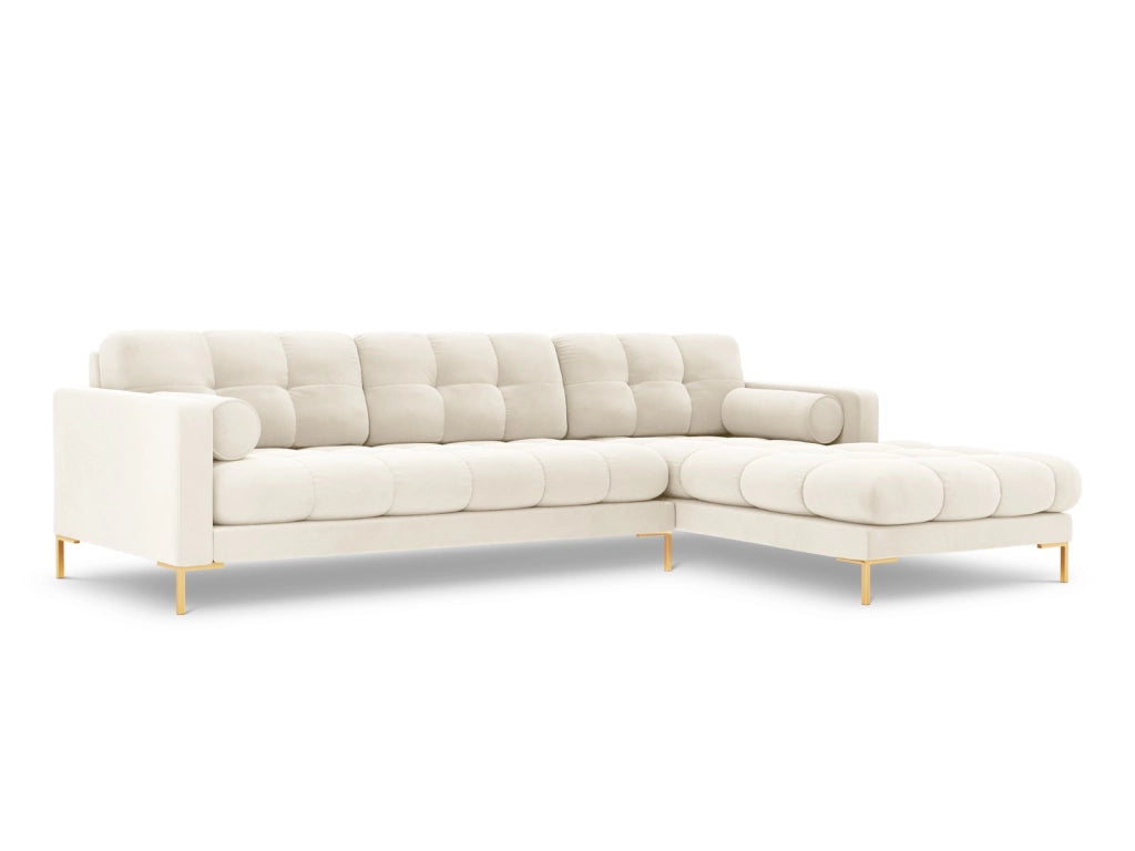 Cosmopolitan Design - Divano angolare destro "Bali" 5 posti in velluto beige chiaro 