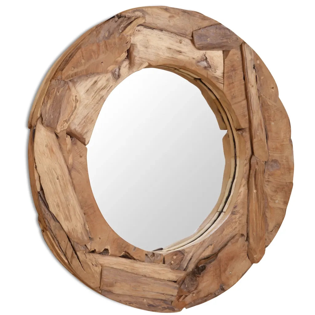 Specchio Decorativo in Legno di Teak 80 cm Rotondo 244561