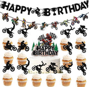 Decorazione di compleanno per moto 19 pezzi - Accessori di festa - Toppe per torta - Bandiera - Buon compleanno - Materiale cartaceo - Decorazione di festa
