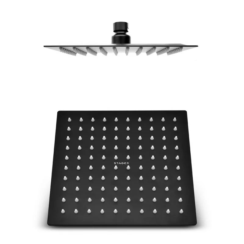 Soffione per doccia quadro 25x25 cm con braccio 30 cm in acciaio nero opaco