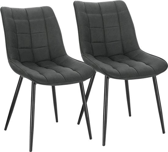 Sedie da pranzo - 2 pezzi - Set di 2 - Gambe nere - Rivestimento in tessuto - Sedie - Sedile da pranzo - Antracite - Grigio
