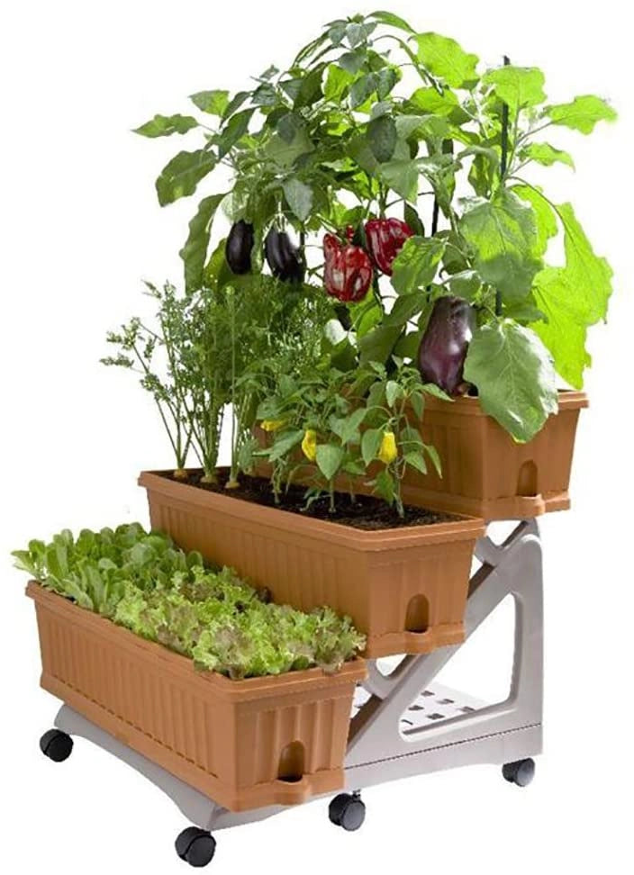 BAMA SET DI FIORIERE DA GIARDINO PORTATILE A 3 RIPIANI CON VANO PORTAOGGETTI