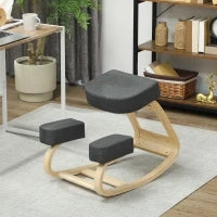 Sedia Ergonomica con Inginocchiatoio in Legno di Betulla e Cuscino, 51x69x58 cm, Grigio