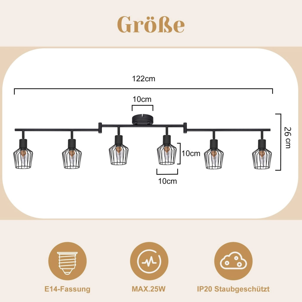 ZMH Faretto da soffitto LED neri 6 fiamme E14 orientabili 350° industriali dimmerabili