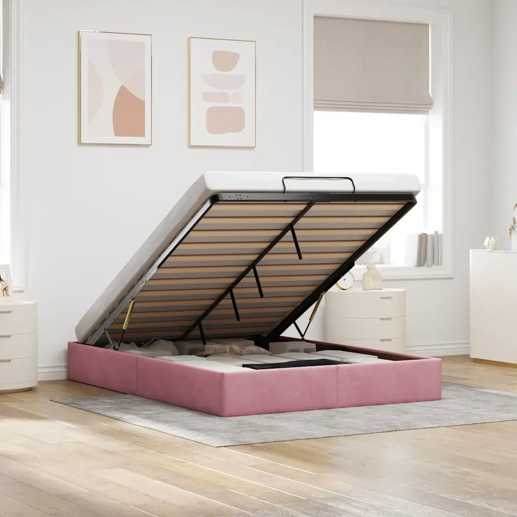 Struttura Letto Pouf senza Materasso Rosa 140x200 cm in Velluto 3310972