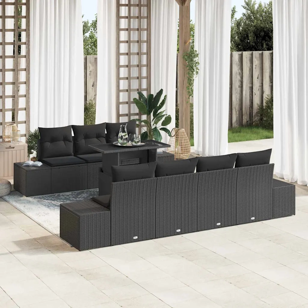 Set Divano da Giardino con cuscino 8 pcs Nero