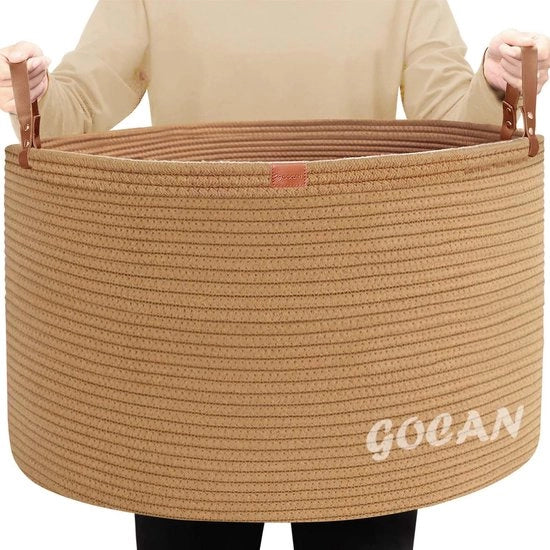 Opbergmand Extra Grande per Coperte, 56 x 56 x 36 cm, Sacca Tessuta in Corda di Cotone, Sacca con Maniglie per Bambini in Sala, Dimensione XXXL, Puro Juta