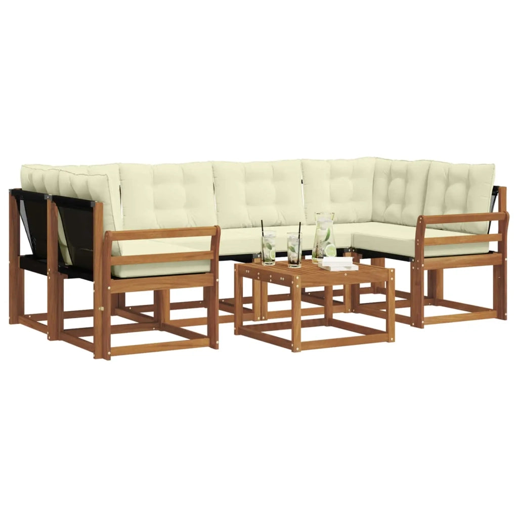 Set di divani da esterno con cuscino 7 pcs Naturale e Crema 3368449