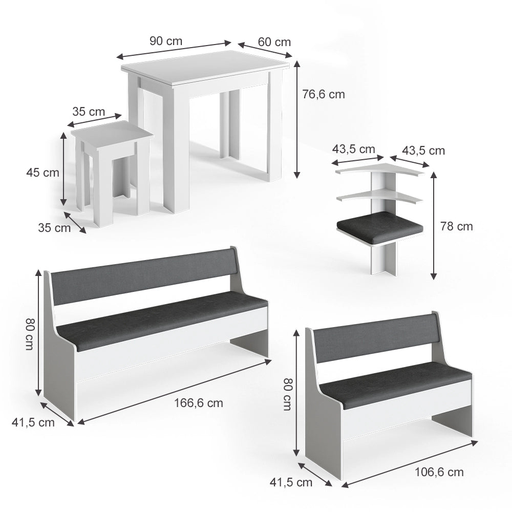 Vicco Gruppo panca ad angolo Bianco 210 x 41.5 cm con tavolo