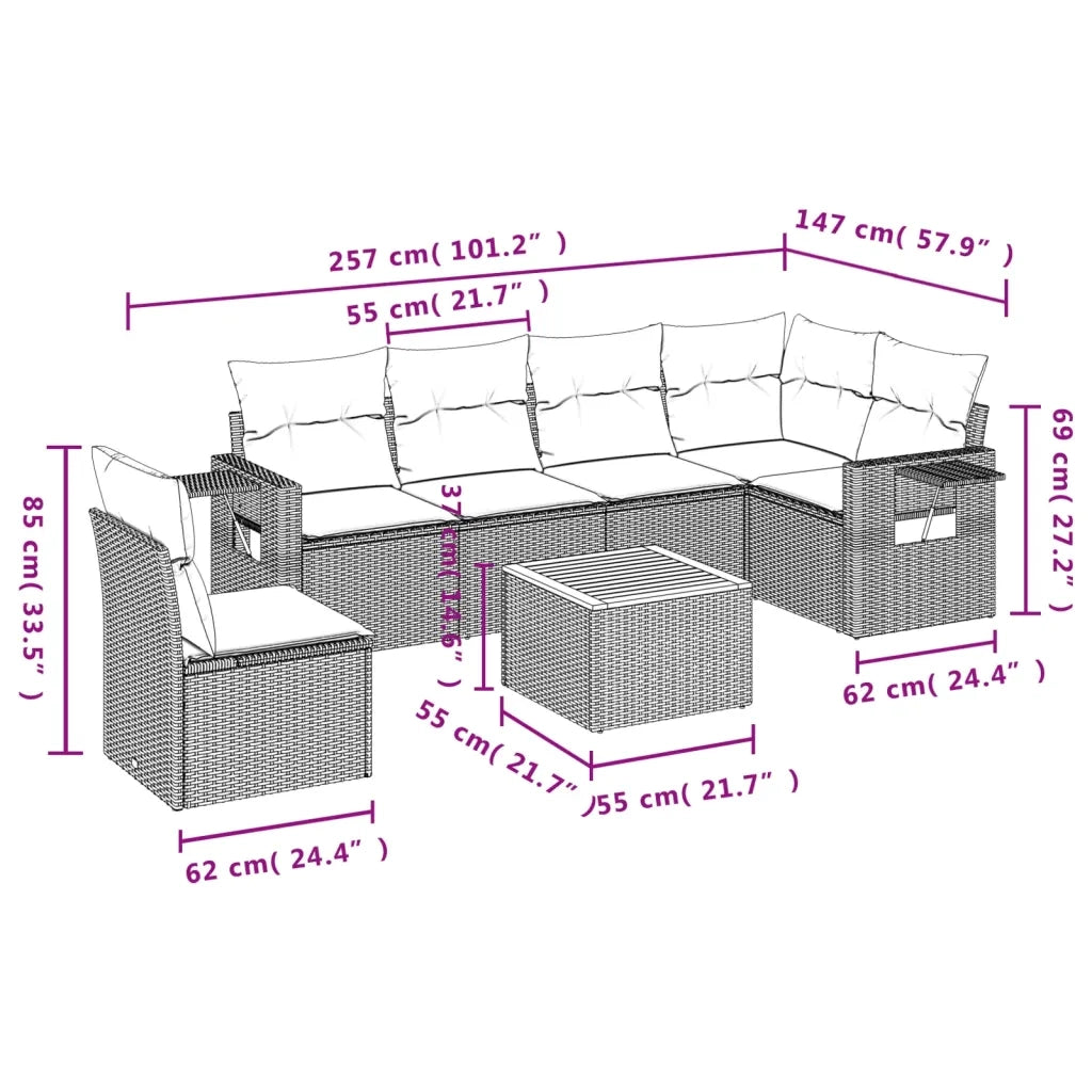 Set Divani da Giardino 7 pz con Cuscini Grigio in Polyrattancod mxl 89181
