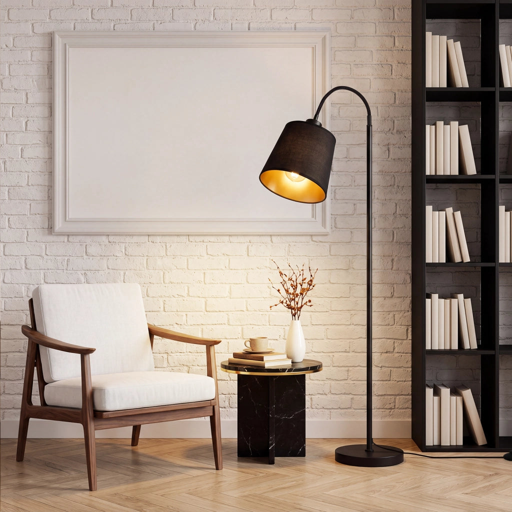ZMH Lampada da Terra 160cm Paralume Nero Orientabile 360¡ã Interruttore a Pedale E27 Moderna per Camera Letto