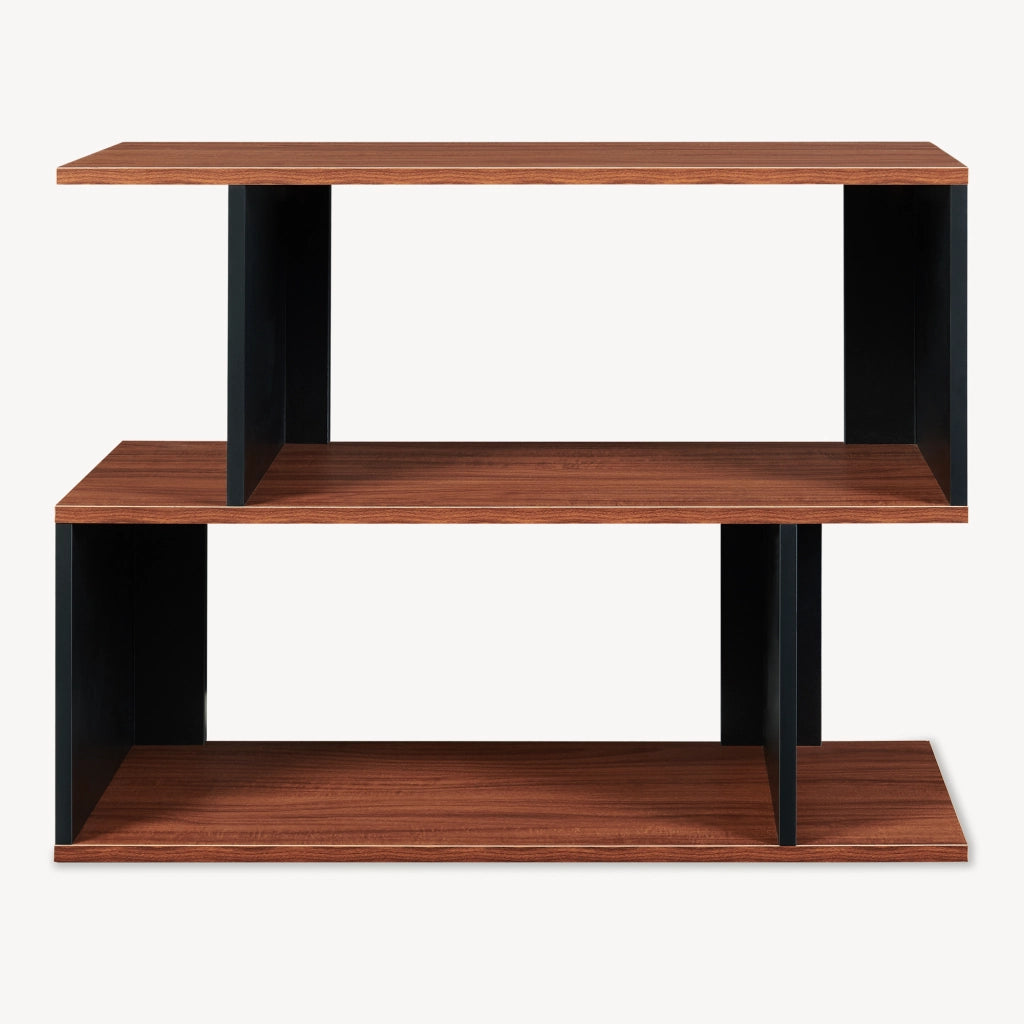 Tavolino Laterale Trond a 2 Scomparti Aperti Mobiletto Multiuso 80 x 29 x 60 cm - Nero/Effetto Noce [en.casa]