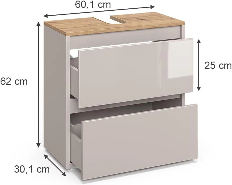 Mobile sottolavabo per bagno Majest, Antracite/Artisan, 60.1 x 62 cm con 2 cassetti