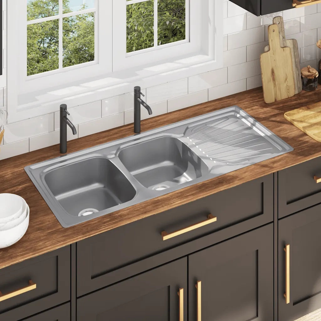 Lavello da Cucina Doppio con Filtro e Sifone in Acciaio Inox CFW2898850