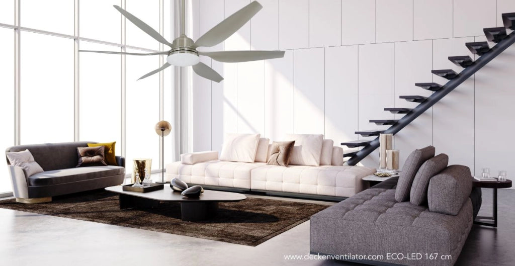 Vam Ventilatore da soffitto a risparmio energetico Eco-LED 167 cm nichel sabbiato con luce a LED