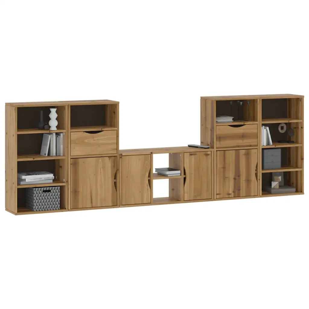 Mobile TV 5 pz con Contenitore ODDA in Legno Massello di Pino 3365370