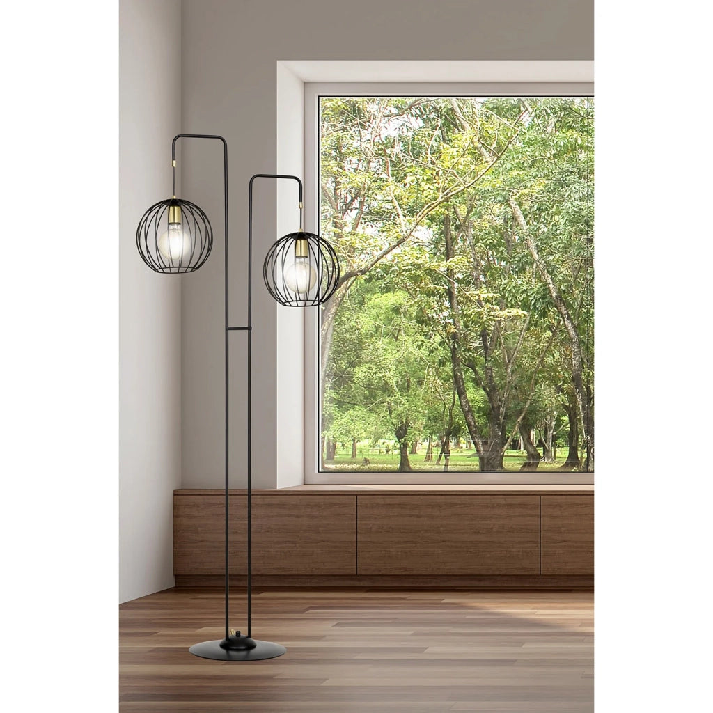 Piantana Contemporaneo Omoikane Acciaio Nero 2 Luci E27 Ip20