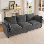 Divano a 3 posti in chenille con cuscini per braccioli e struttura in metallo grigio 220 × 81 × 87 cm