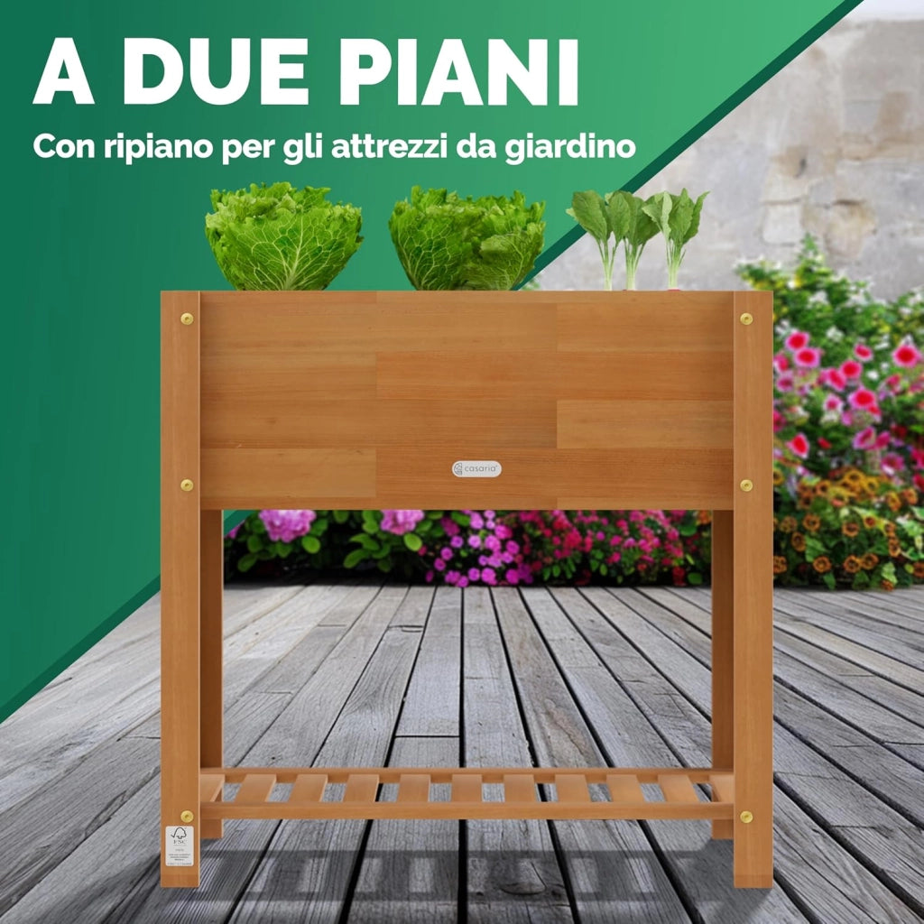 ® Aiuola Rialzata 68x30x75cm in Acacia Certificata FSC® a 2 Livelli Orto Urbano in Cassetta Fioriera Giardinaggio Balcone