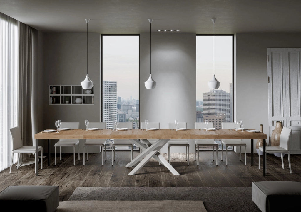 Tavolo Allungabile 200-460x90x77 cm Volantis Premium Quercia Natura Telaio Bianco