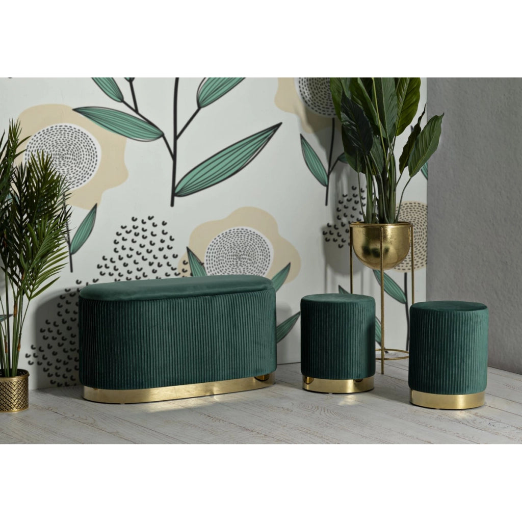 Panca con Portaoggetti VKH876, Verde, Poliestere, 80x37x42 cm