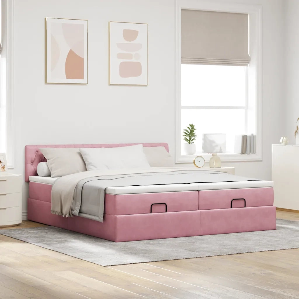 Struttura Letto Pouf con Materassi Rosa 180x200 cm Velluto 3312946