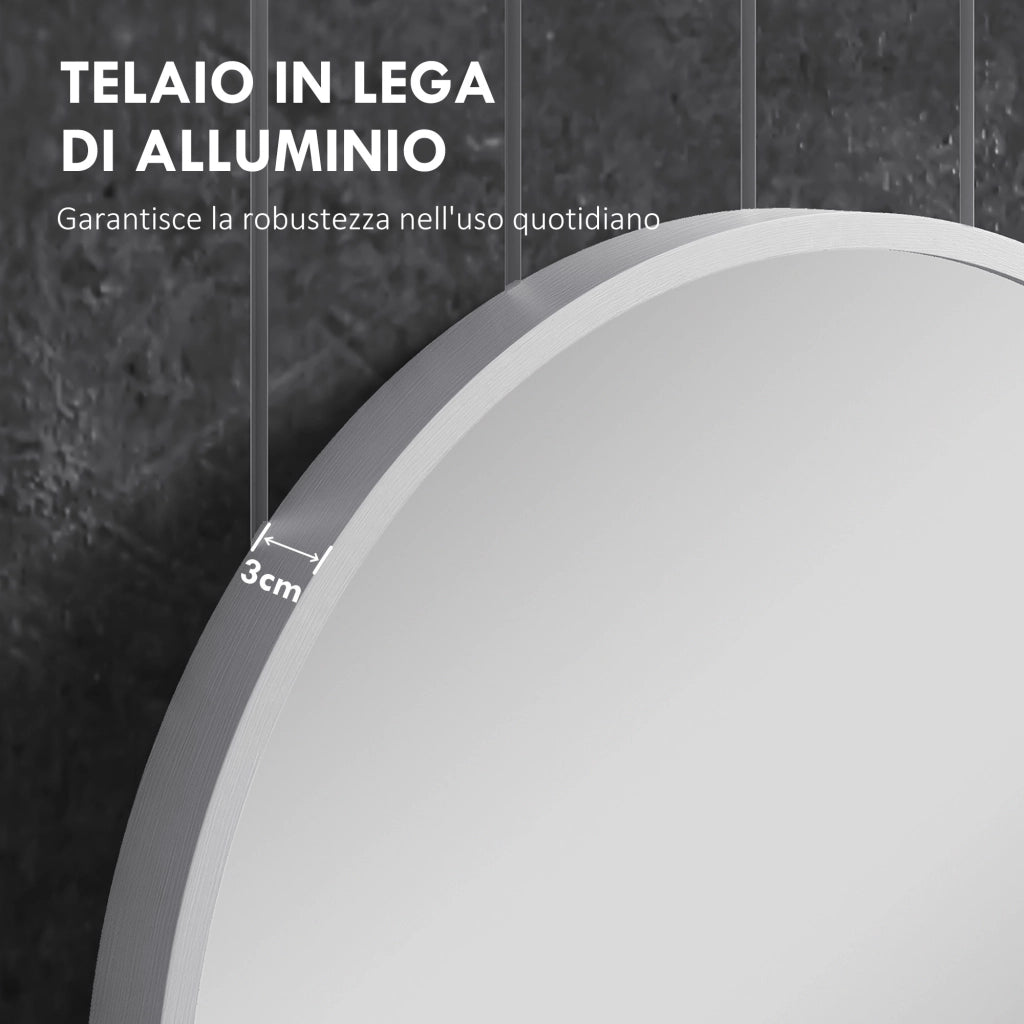 Specchio Bagno da Parete Ovale con Cornice in Alluminio ¨C zephmum ¨C Argento 60x90 cm