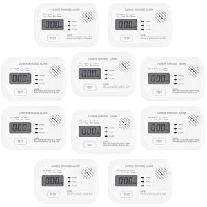Set 10x Rilevatore monossido di carbonio con display 120 x 74 x 31 mm, allarme CO con batterie sostituibili incluse