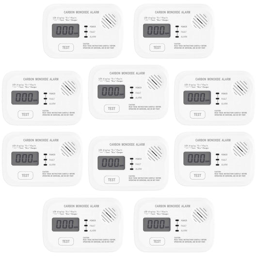 Set 10x Rilevatore monossido di carbonio con display 120 x 74 x 31 mm, allarme CO con batterie sostituibili incluse