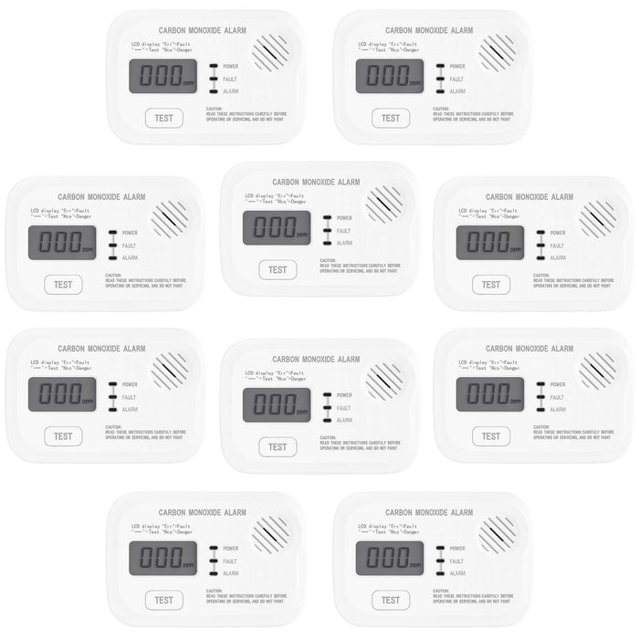Set 10x Rilevatore monossido di carbonio con display 120 x 74 x 31 mm, allarme CO con batterie sostituibili incluse