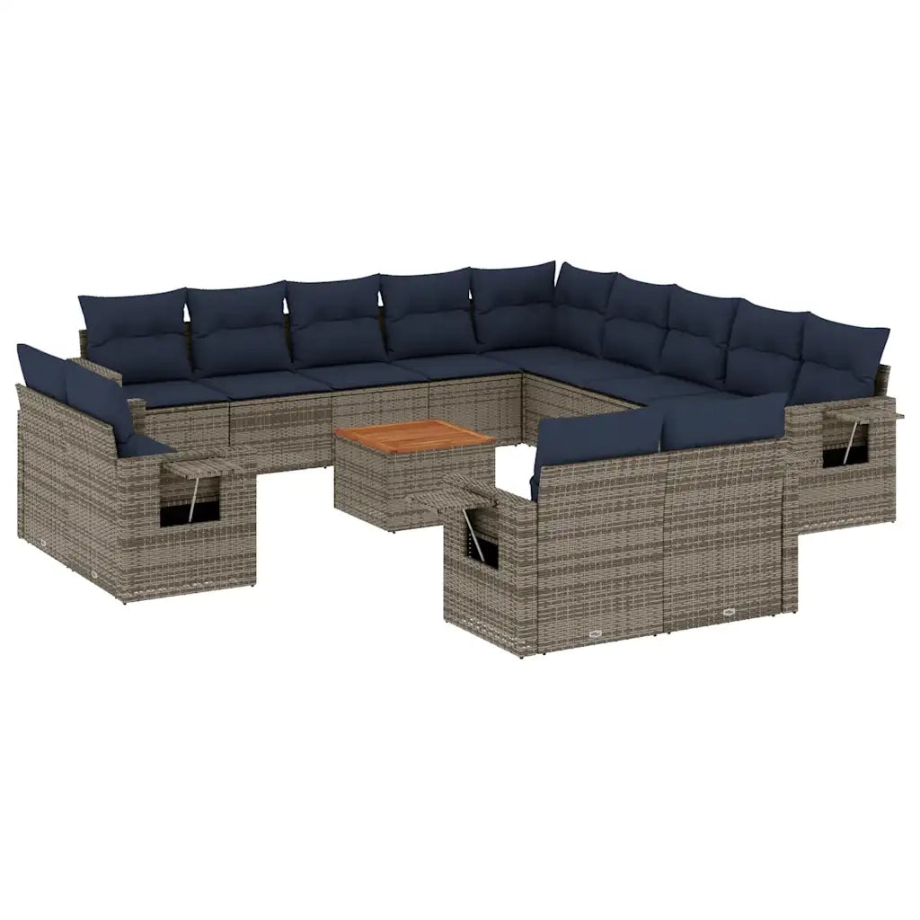 Set Divani da Giardino 14 pz con Cuscini Grigio in Polyrattan 3224843