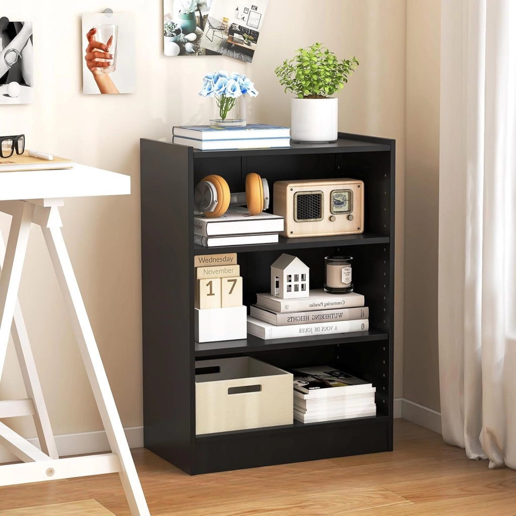 Libreria a 3 Piani, Scaffale Multifunzionale con Ripiani Regolabili e Dispositivo Antiribaltamento, per Soggiorno, Camera da Letto, Studio, 50 x 30 x 75 cm (Nero)