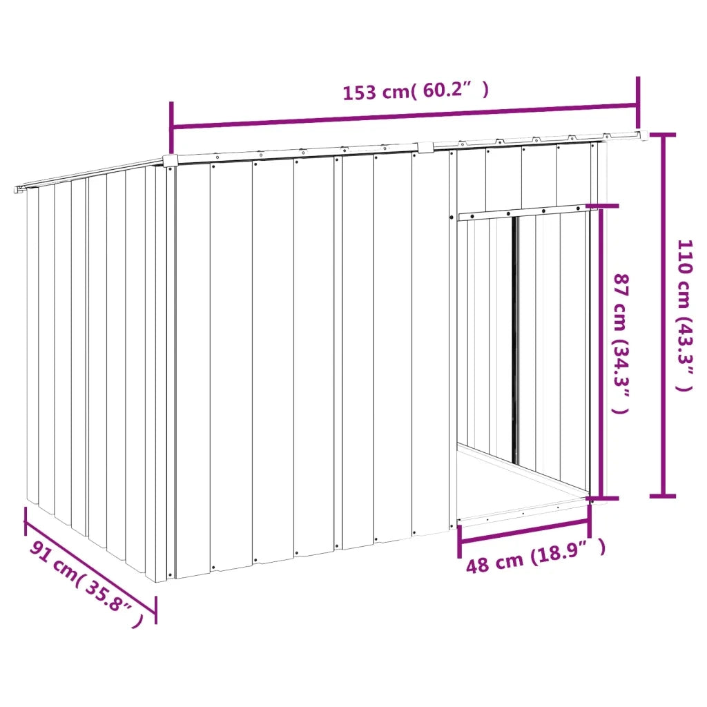 Casetta Cani con Tetto Antracite 153x91x110 cm Acciaio Zincato 172572
