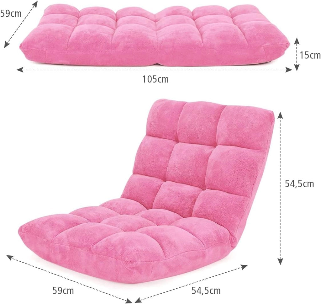 Sedia da pavimento, sedia imbottita pieghevole, cuscino da pavimento regolabile a 14 livelli con schienale, poltrona da meditazione morbida (marrone)
