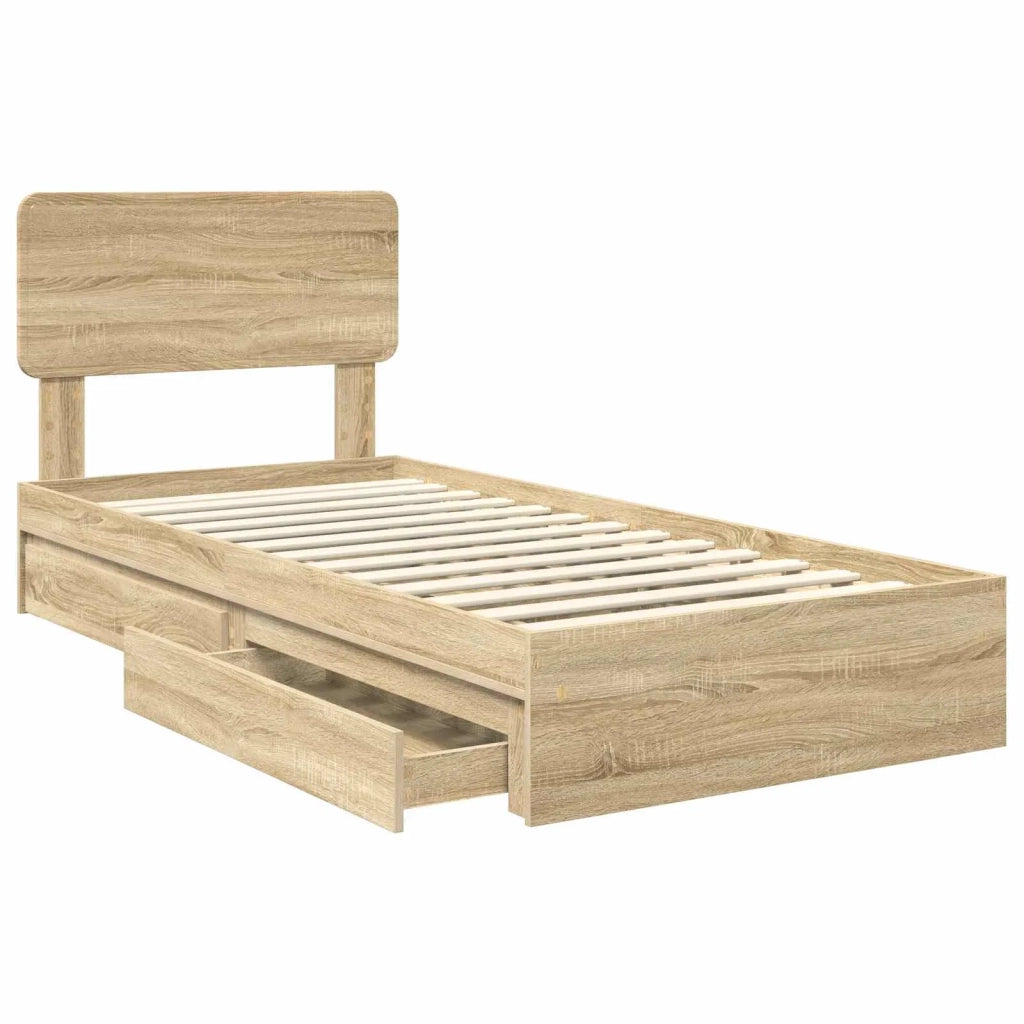 Letto con Contenitore con testiera Rovere Sonoma 90 x 190 cm