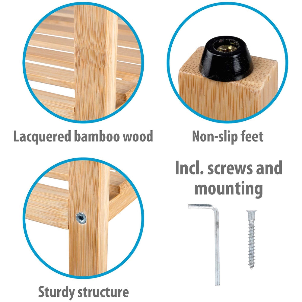 Scaffale a Colonna da Bagno 5 Ripiani Legno Bambù Armadio Organizer 32x33x141cm