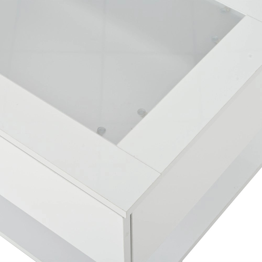 Tavolino da Caff¨¨ con LED e Cassetti ¨C MINIMAL ¨C Piano in Vetro, Bianco Lucido, 100x50x35