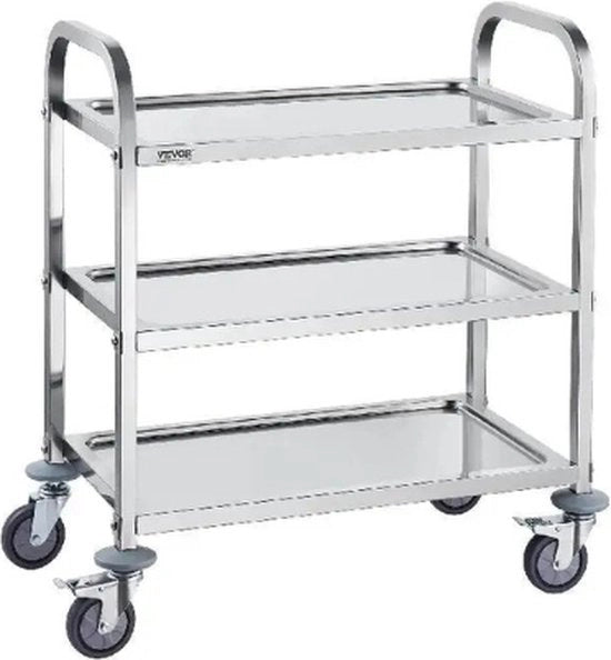 Carrello da servizio 3 livelli - Ruote 360 gradi girevoli - In acciaio inox